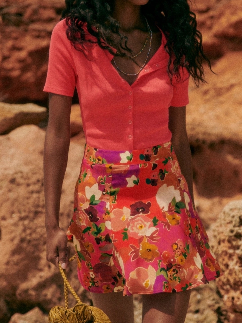 Sezane Pink Coral Floral A-Line Mariata Skirt- size 8 new with tags!